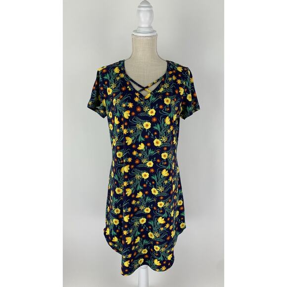 Sheila Rose Womens Blue Short Sleeve Dress Floral Criss Cross Strap Size XL NWT - Picture 1 of 11